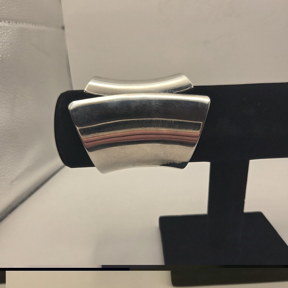 Chico's Silver Tone Wide Hinged Cuff Bracelet Modernist Bold Statement